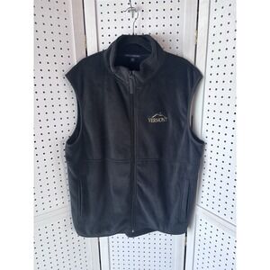 Port & Co Adult XL Black Vermont Logo Full Zip Fleece Vest Pockets Soft